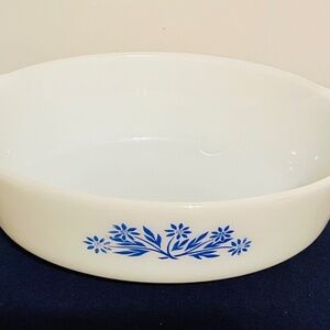 Vintage 1970's Fire King blue floral, glass baking pan
